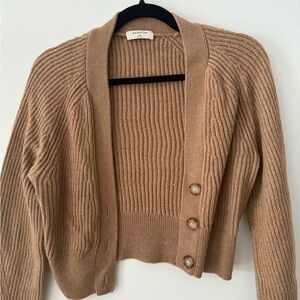 Babaton Cropped Ribbed Cardigan in Camel Brown